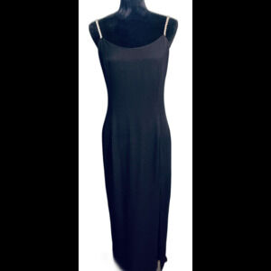 Vtg Jessica McClintock Sz13/14 Black Long Formal Gown Jeweled Spaghetti Straps